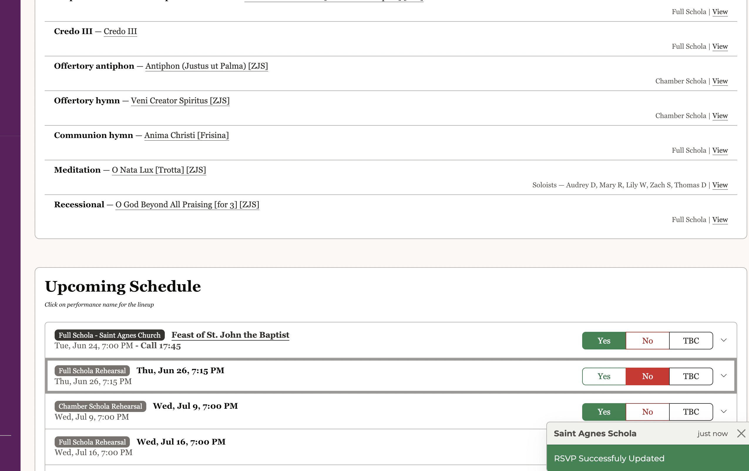A club Web application dashboard.