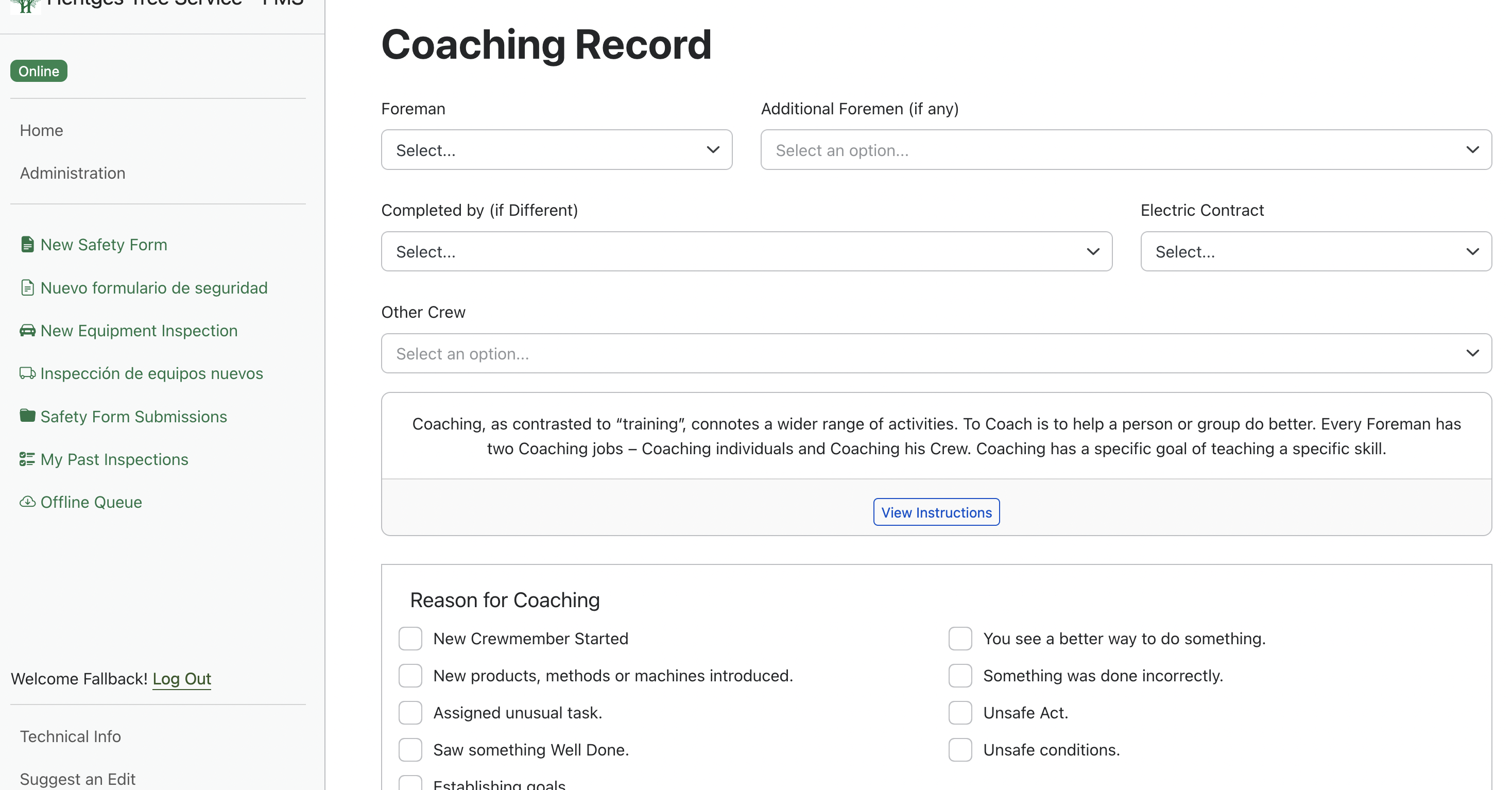 A screenshot of the compliance web-app.